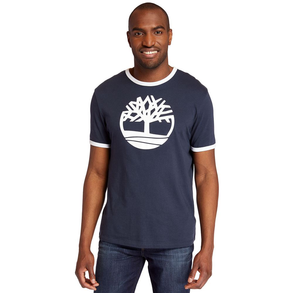 Camisetas Timberland Argentina Hombre - Tree Logo Ringer - Azul Marino - JZOPDI-376